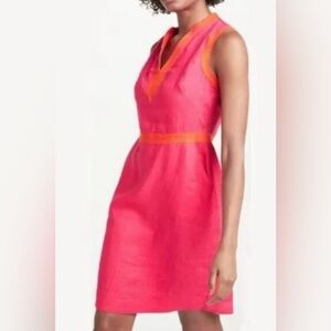 Boden 100% Linen Knee Length Dress Sz 2P Pink Side Zip‎ Lagenlook Beach Preppy